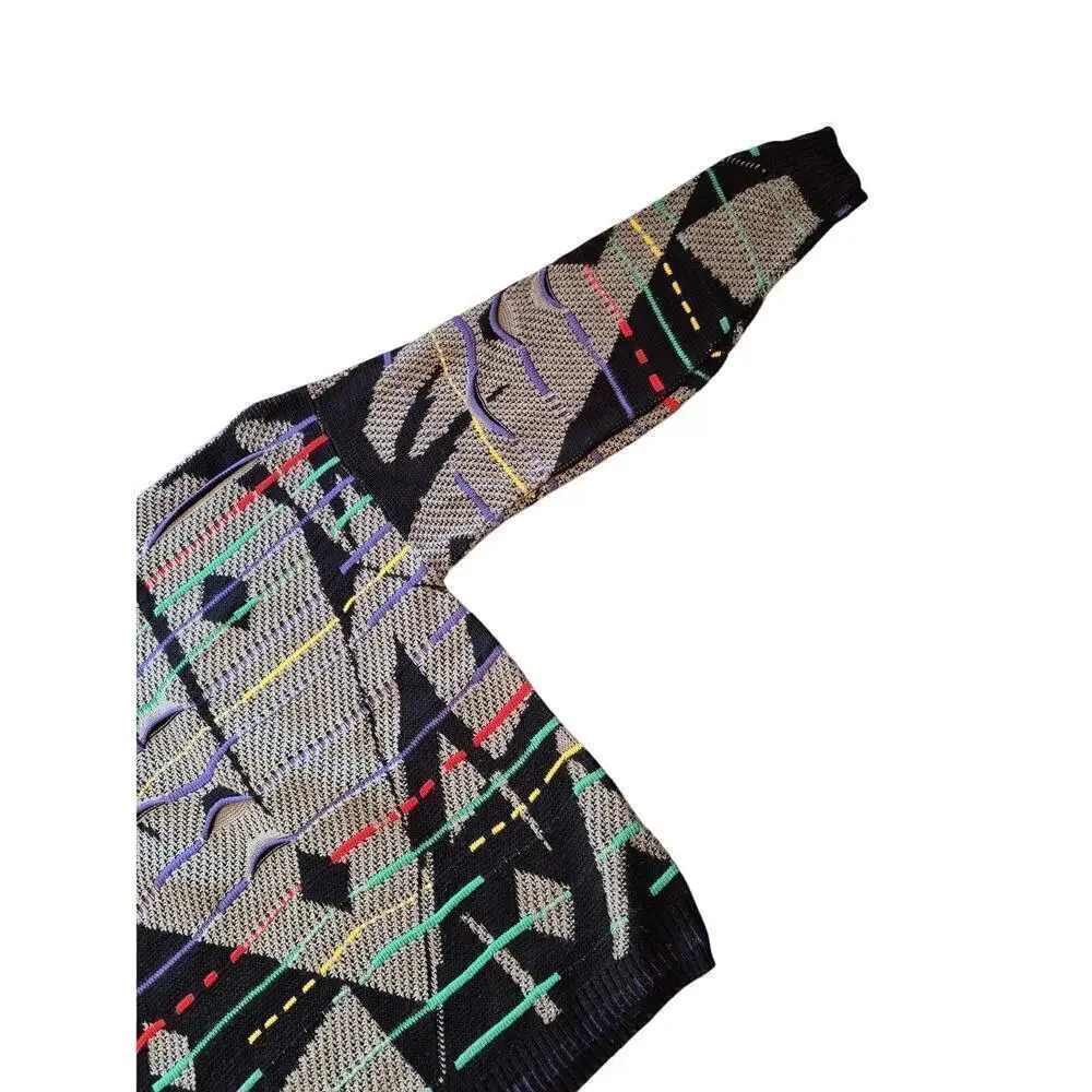 VTG Hilton Coogie Style  XL Acrylic Sweater Grey/Blk Cubist Face - Picture 7 of 11